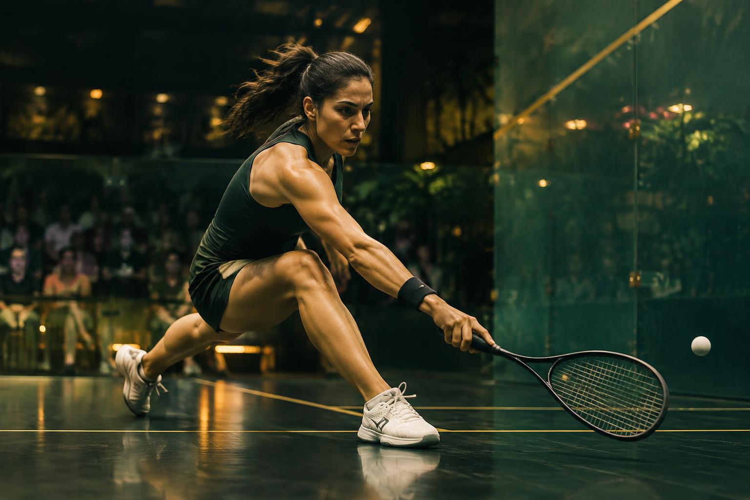Squash athlete in action on court